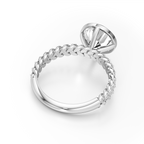 A silver-toned diamond ring with a textured rope-style band, a large round brilliant-cut diamond, and small accent diamonds along the shoulders, shown on a clean white background.