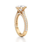 A yellow gold solitaire engagement ring featuring a round brilliant-cut center stone and pavé-set round diamonds along the shank, shown on a clean white background.