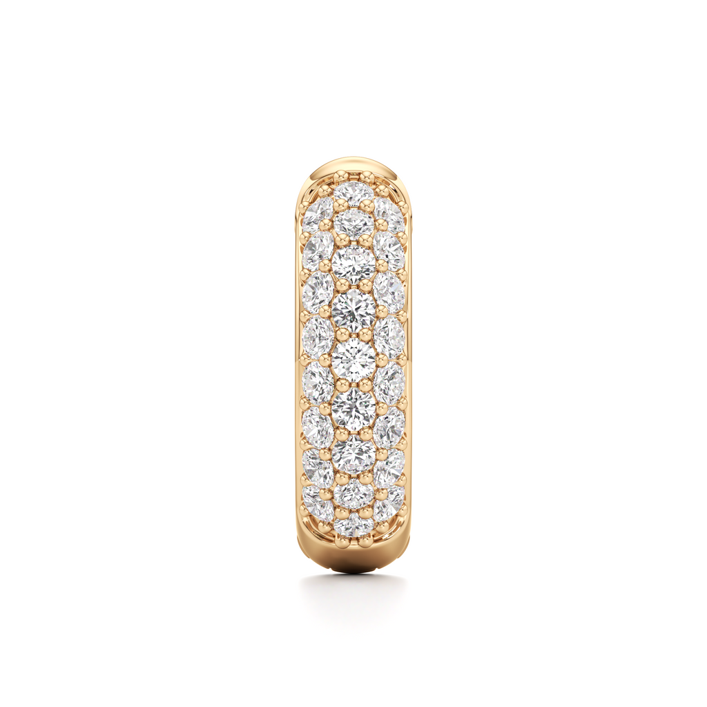 A gold-plated cylindrical ring with a double row of round-cut clear pavé diamonds, shown on a clean white background.