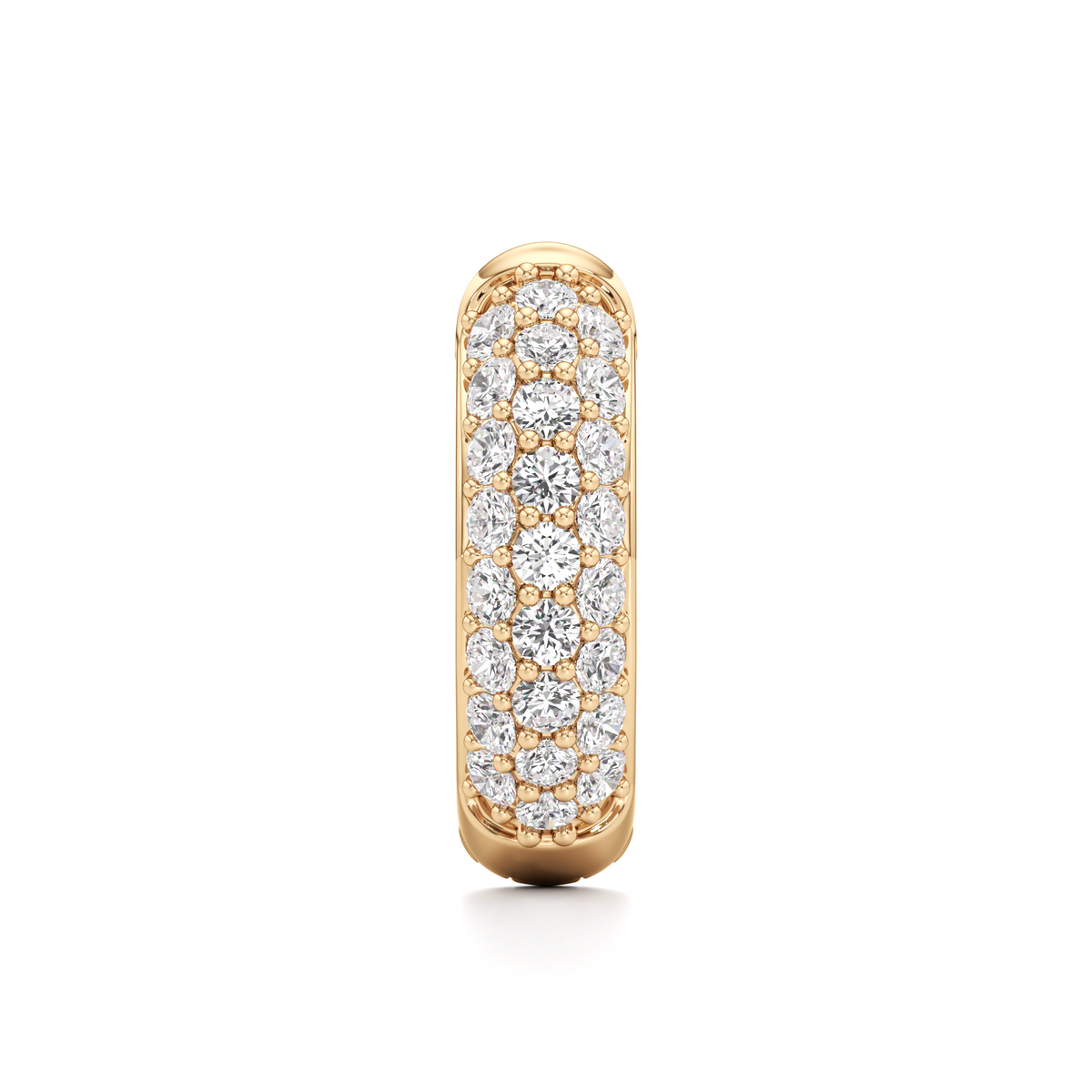 A gold-plated cylindrical ring with a double row of round-cut clear pavé diamonds, shown on a clean white background.